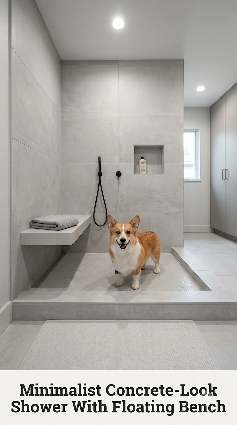 Minimalist Concrete-Look Shower With Floating Bench