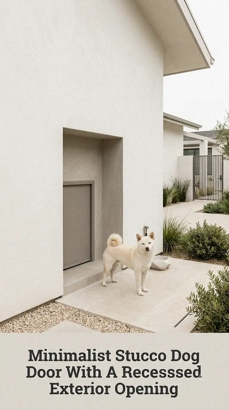 Minimalist Stucco Dog Door With A Recessed Exterior Opening