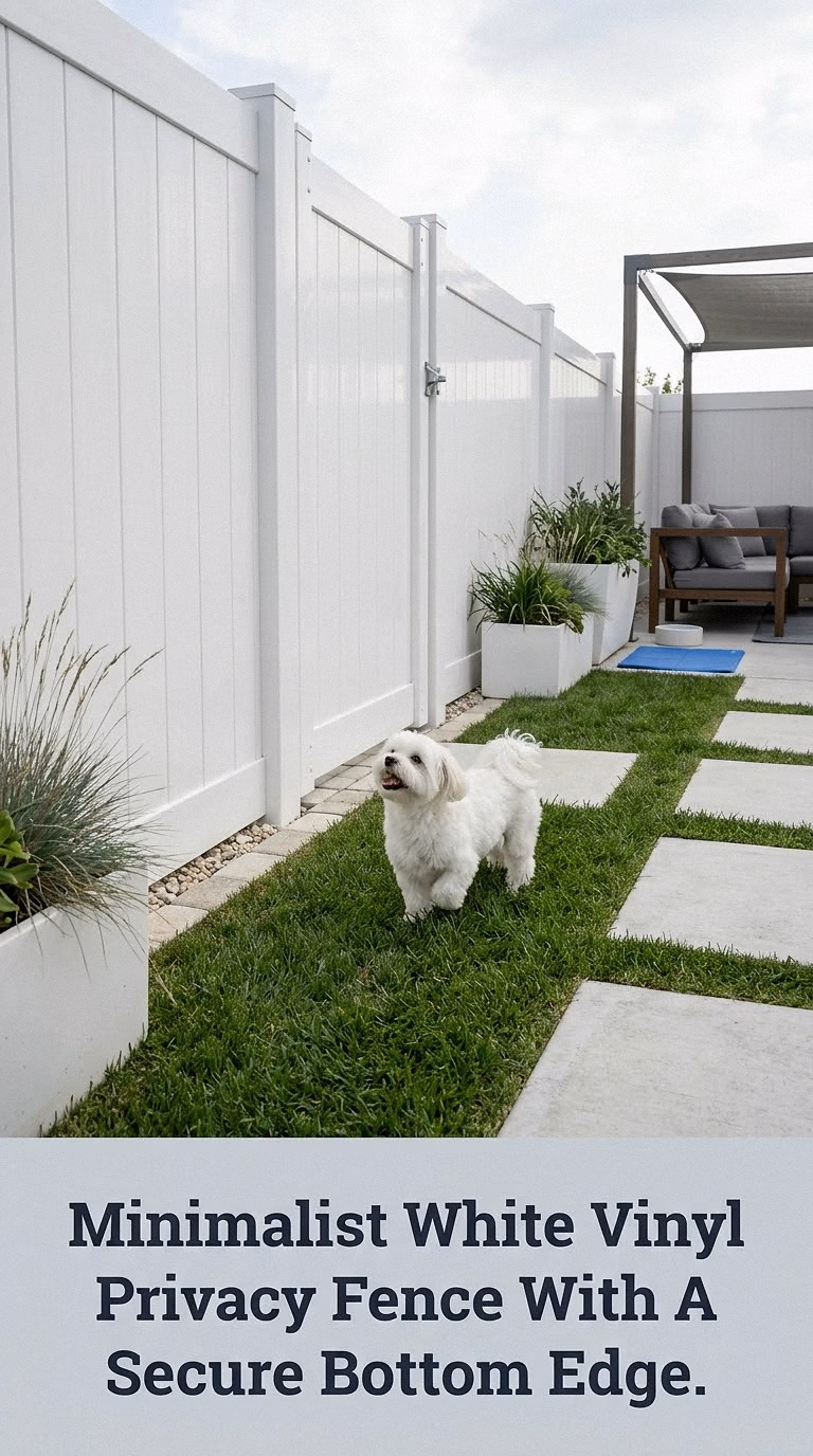 Minimalist White Vinyl Privacy Fence With A Secure Bottom Edge