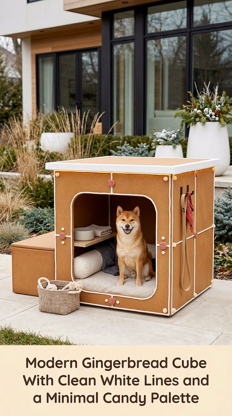 Modern Gingerbread Cube With Clean White Lines and a Minimal Candy Palette