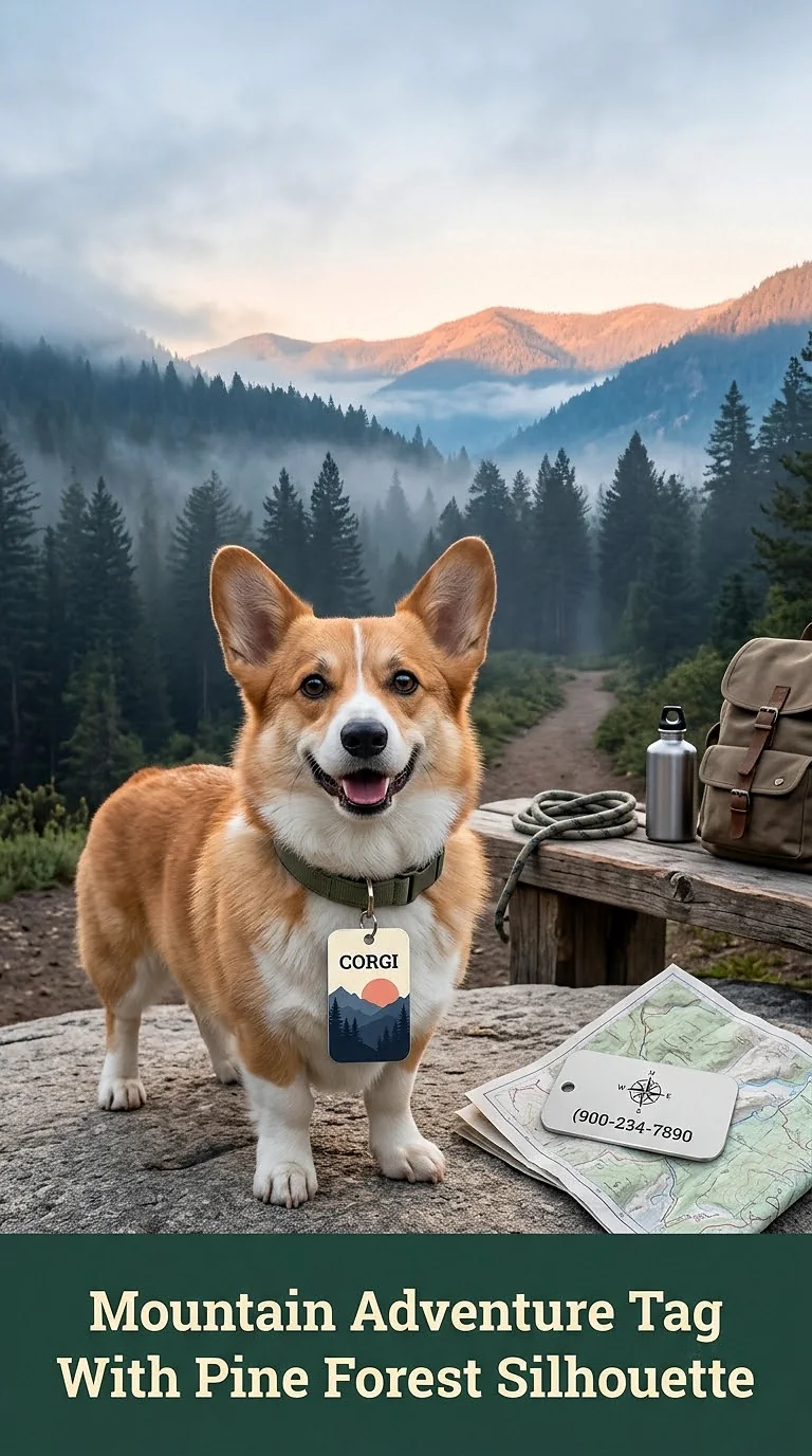 Mountain Adventure Tag With Pine Forest Silhouette
