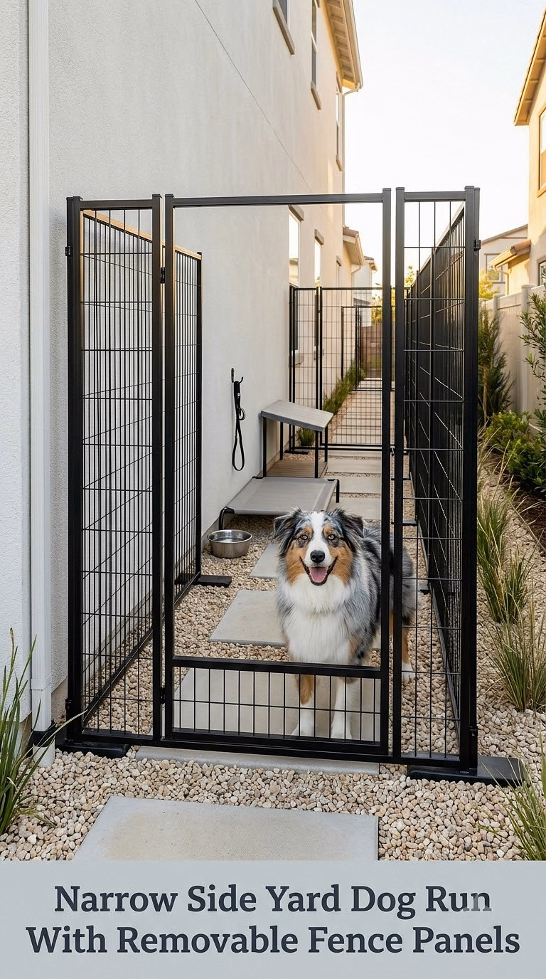 Narrow Side Yard Dog Run With Removable Fence Panels