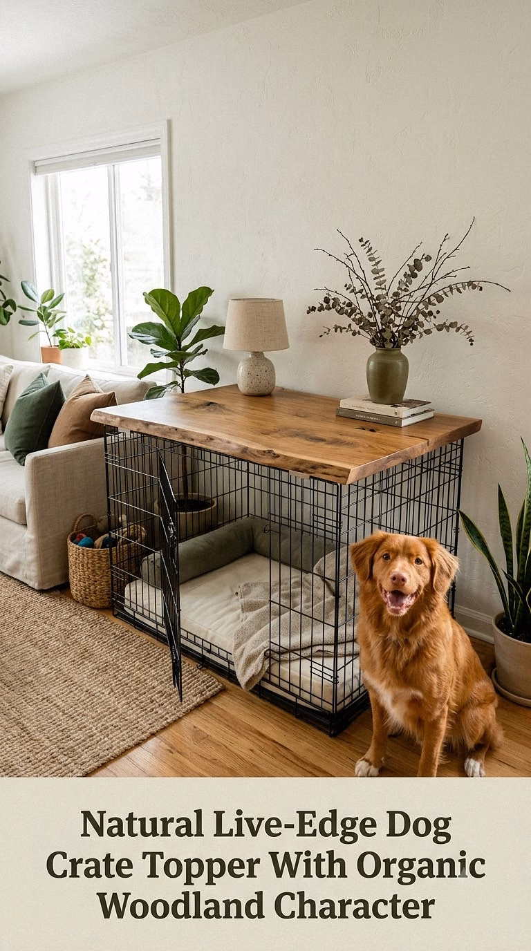 Natural Live-Edge Dog Crate Topper With Organic Woodland Character