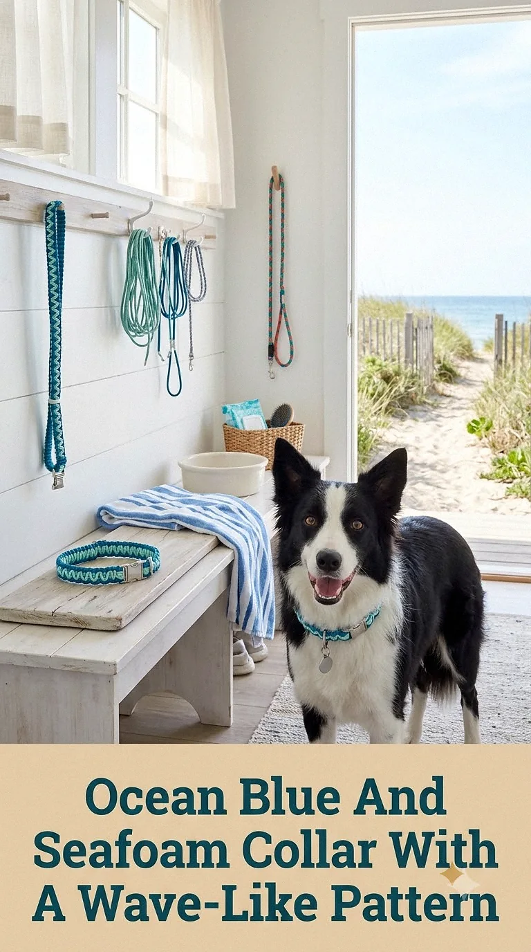 Ocean Blue And Seafoam Collar With A Wave-Like Pattern