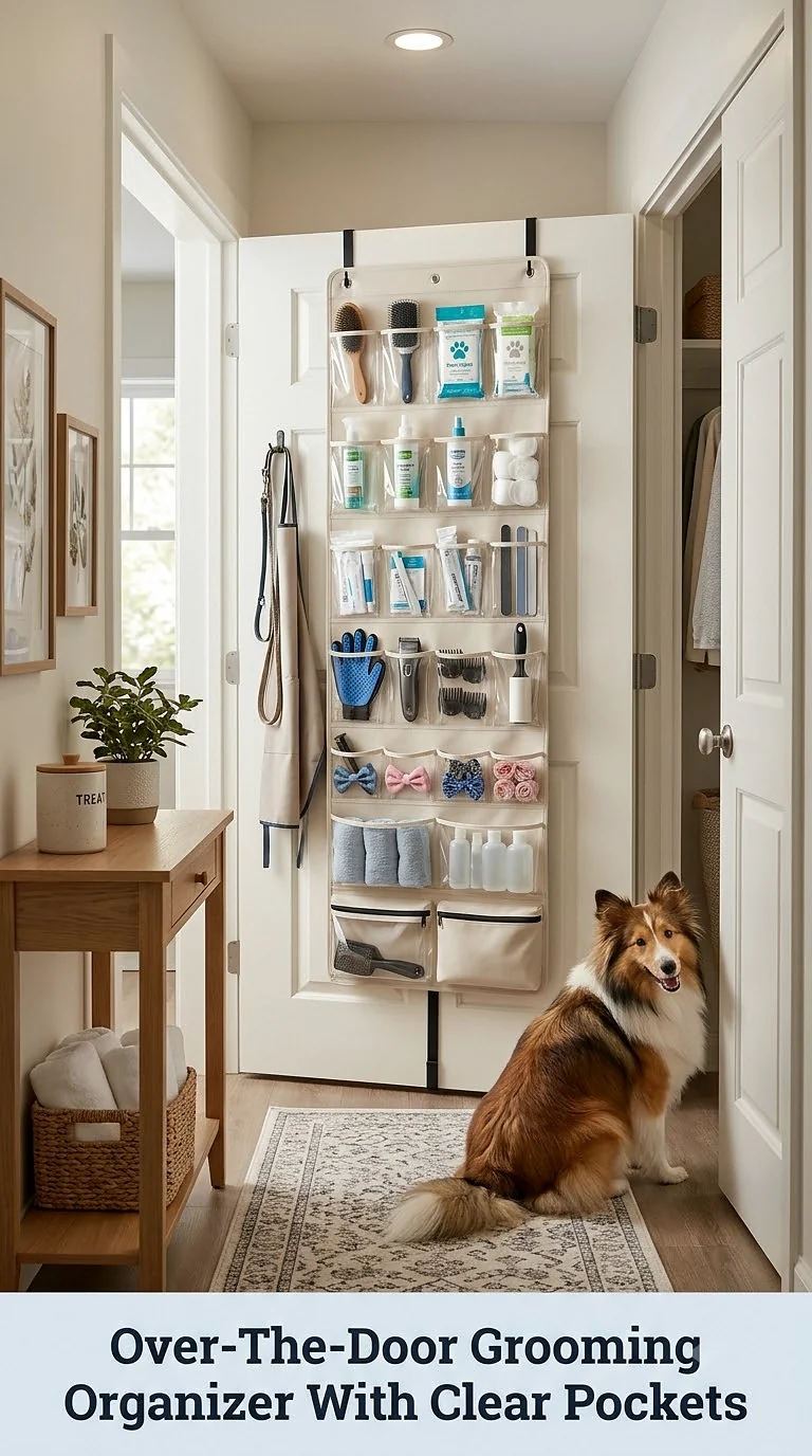 Over-The-Door Grooming Organizer With Clear Pockets