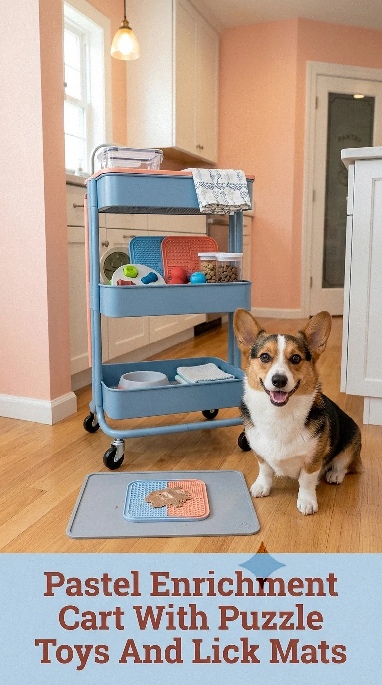 Pastel Enrichment Cart With Puzzle Toys And Lick Mats