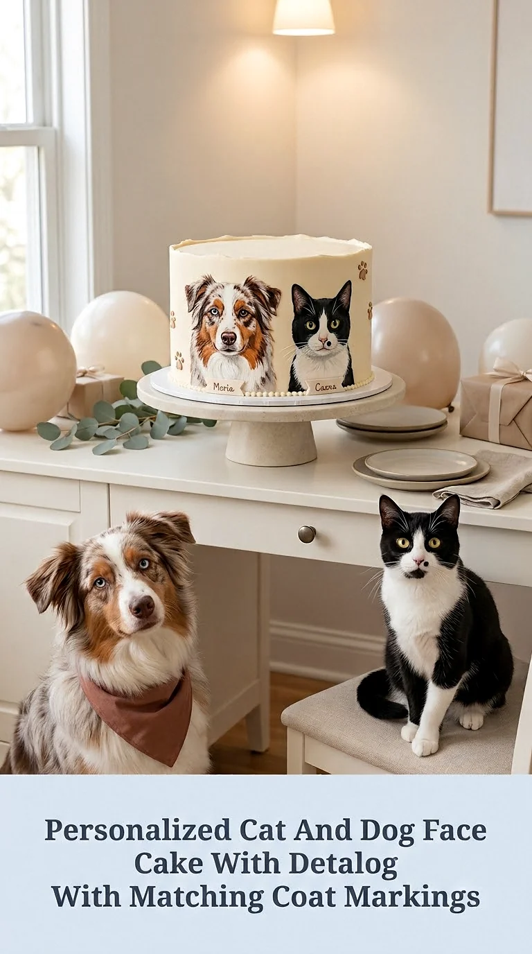 Personalized Cat And Dog Face Cake With Matching Coat Markings