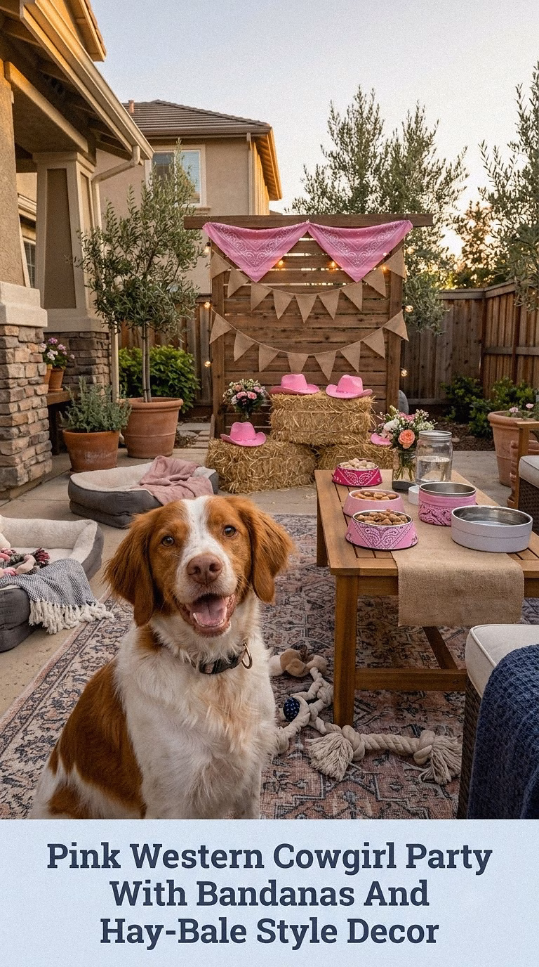 Pink Western Cowgirl Party With Bandanas And Hay-Bale Style Decor