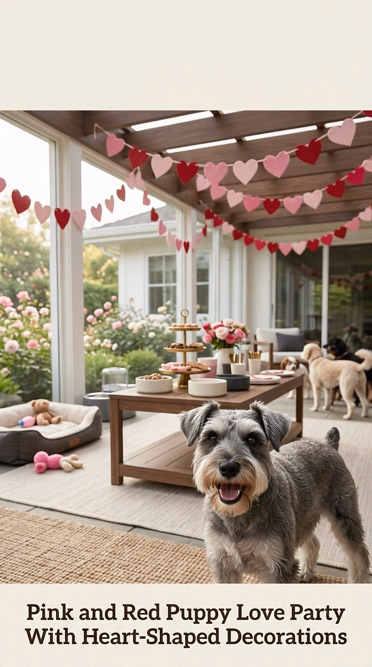 Pink and Red Puppy Love Party With Heart-Shaped Decorations