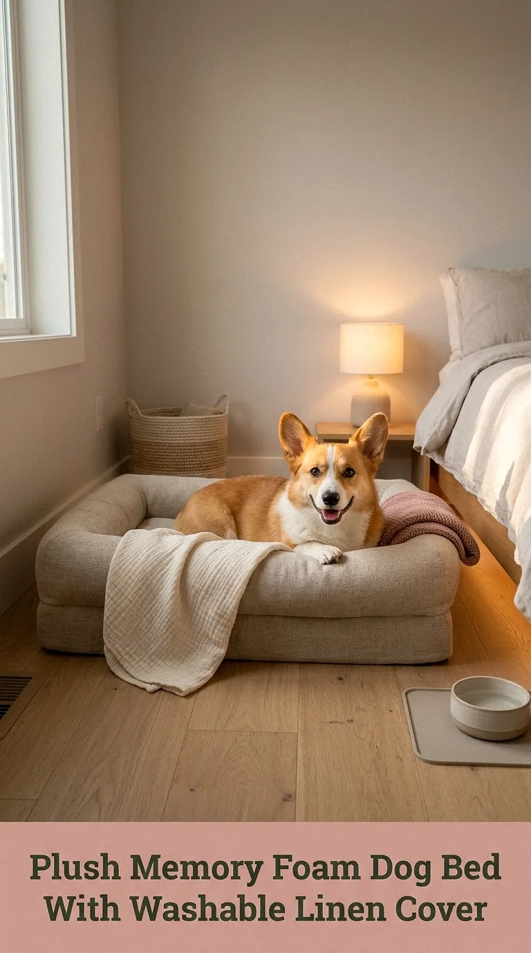 Plush Memory Foam Dog Bed With Washable Linen Cover