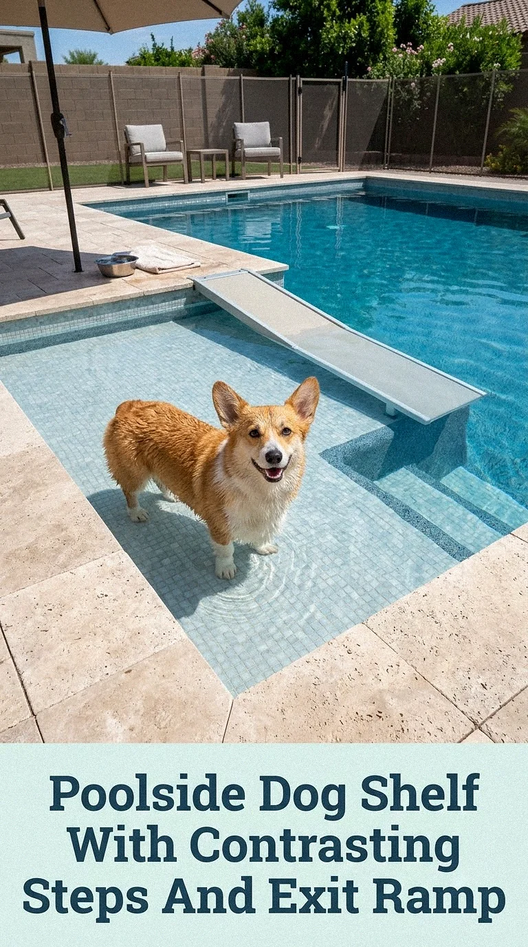 Poolside Dog Shelf With Contrasting Steps And Exit Ramp