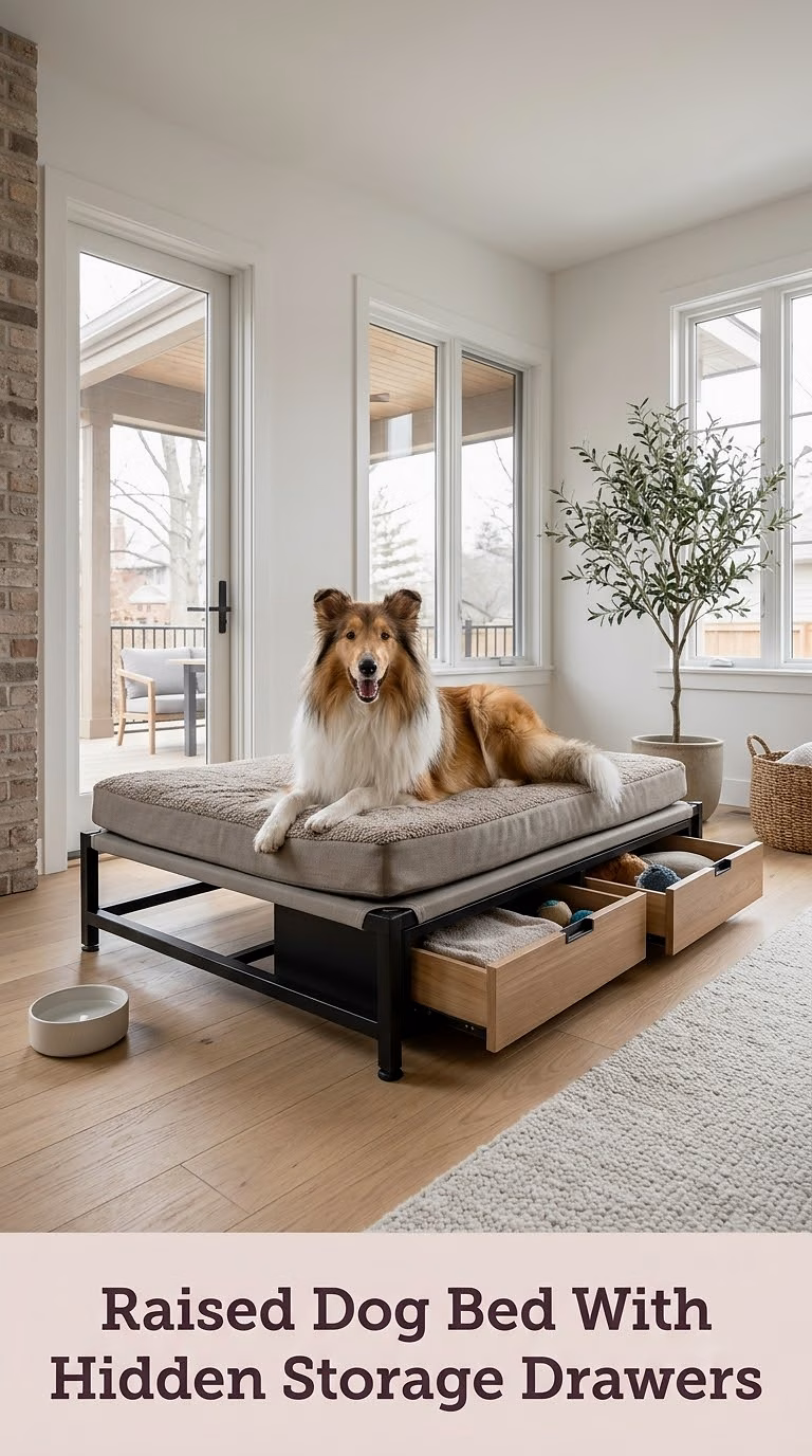 Raised Dog Bed With Hidden Storage Drawers