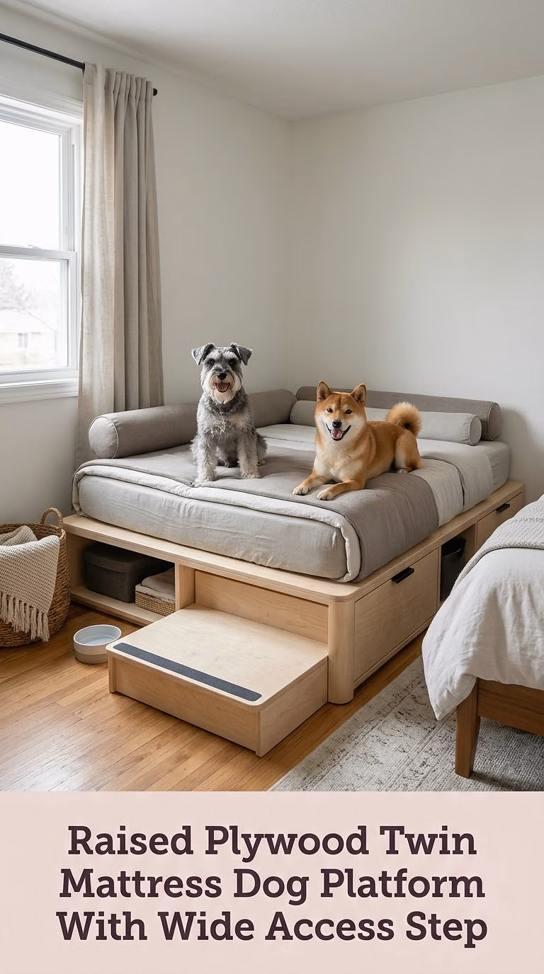 Raised Plywood Twin Mattress Dog Platform With Wide Access Step