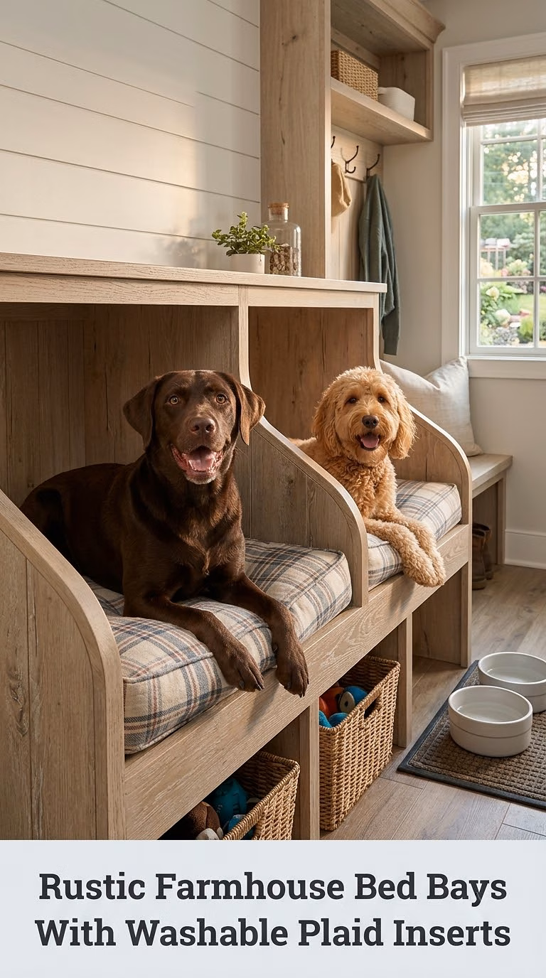 Rustic Farmhouse Bed Bays With Washable Plaid Inserts