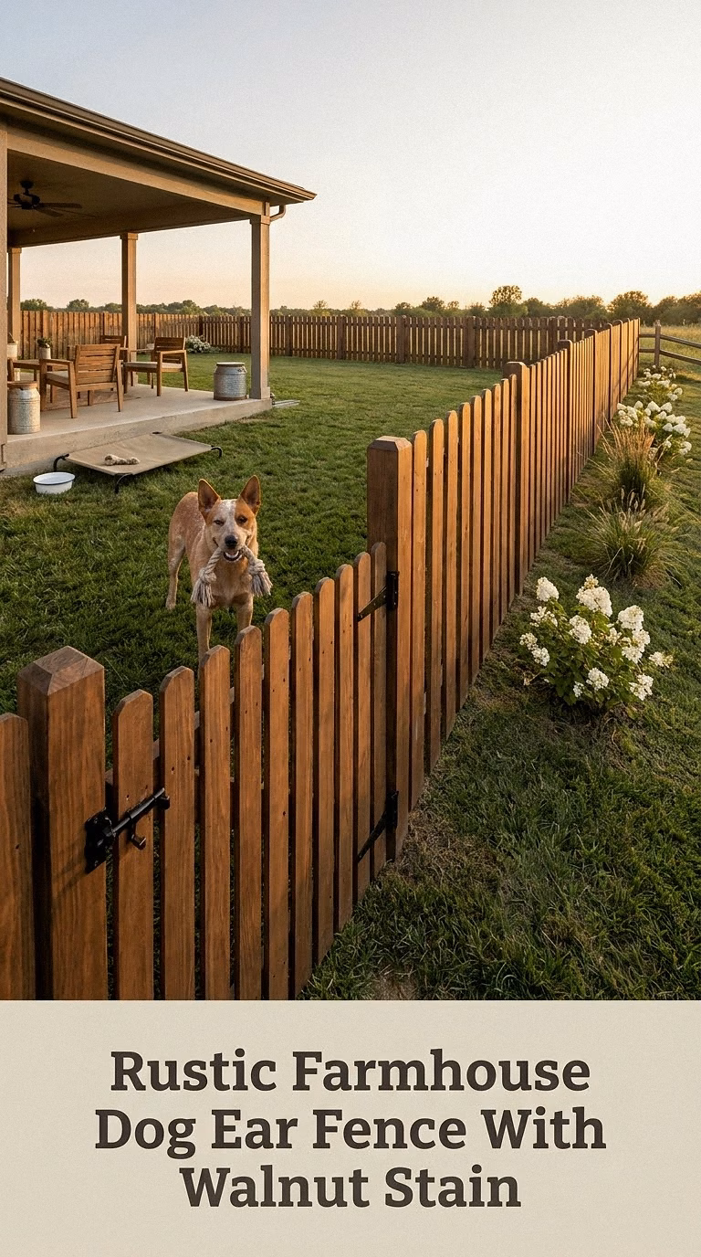 Rustic Farmhouse Dog Ear Fence With Warm Walnut Stain