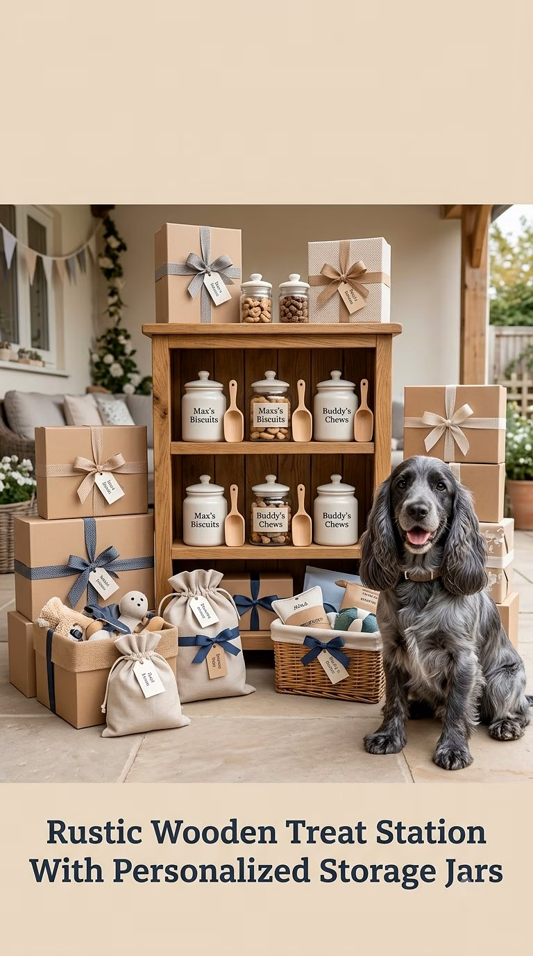 Rustic Wooden Treat Station With Personalized Storage Jars