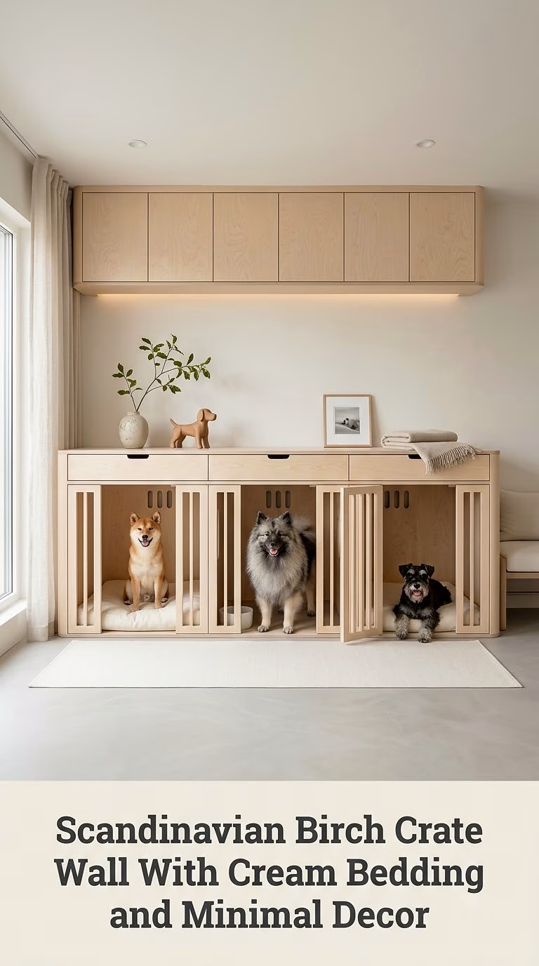 Scandinavian Birch Crate Wall With Cream Bedding and Minimal Decor