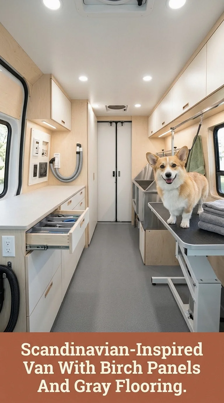 Scandinavian-Inspired Van With Birch Panels And Gray Flooring
