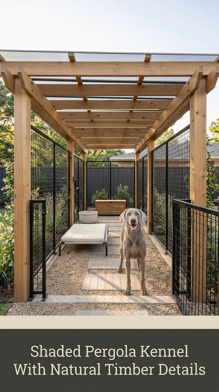 Shaded Pergola Kennel With Natural Timber Details
