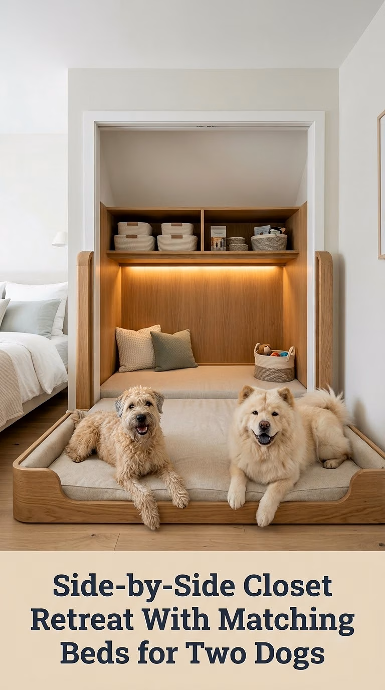 Side-by-Side Closet Retreat With Matching Beds for Two Dogs