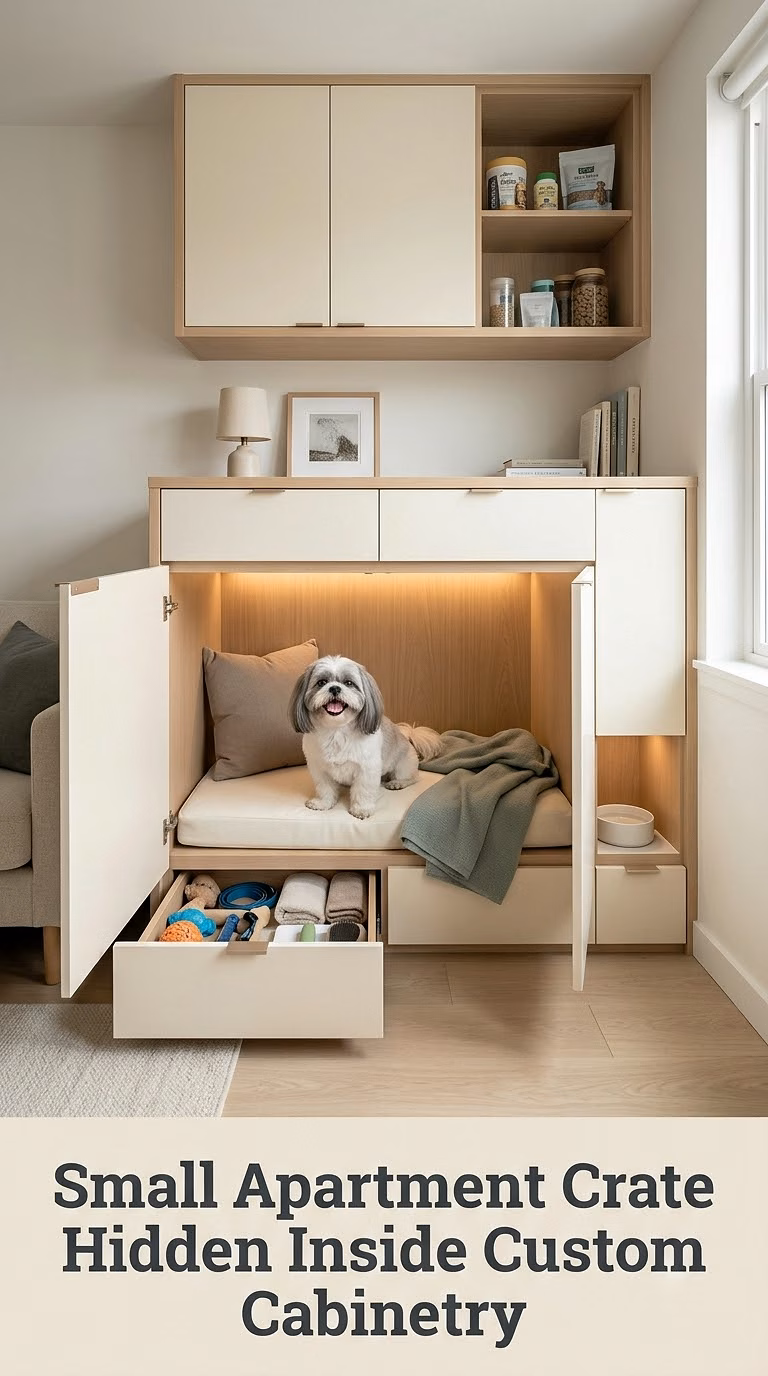 Small Apartment Crate Hidden Inside Custom Cabinetry