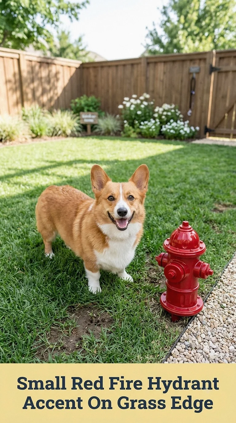 Small Red Fire Hydrant Accent On Grass Edge