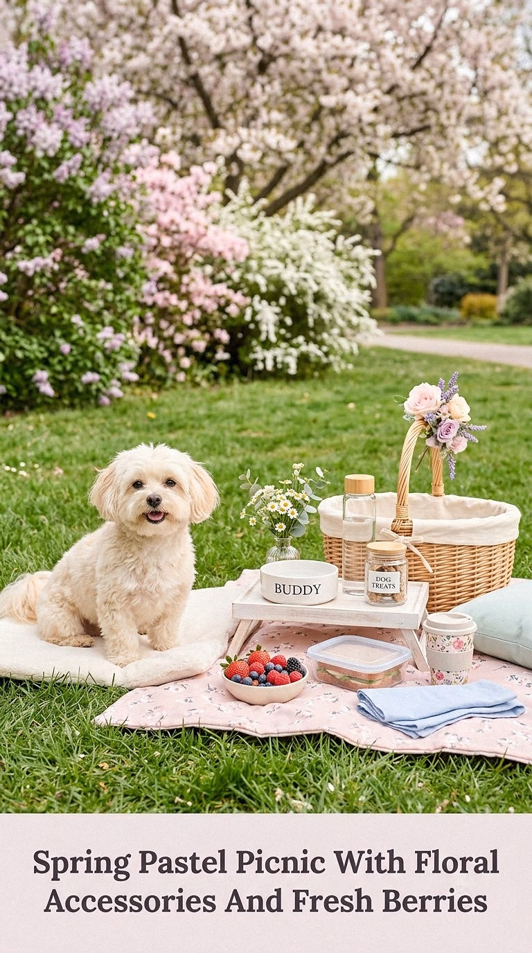 Spring Pastel Picnic With Floral Accessories And Fresh Berries