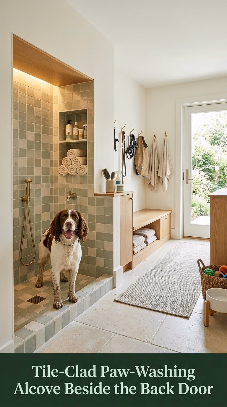 9. Tile-Clad Paw-Washing Alcove Beside the Back Door