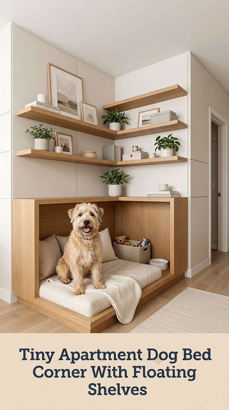 Tiny Apartment Dog Bed Corner With Floating Shelves