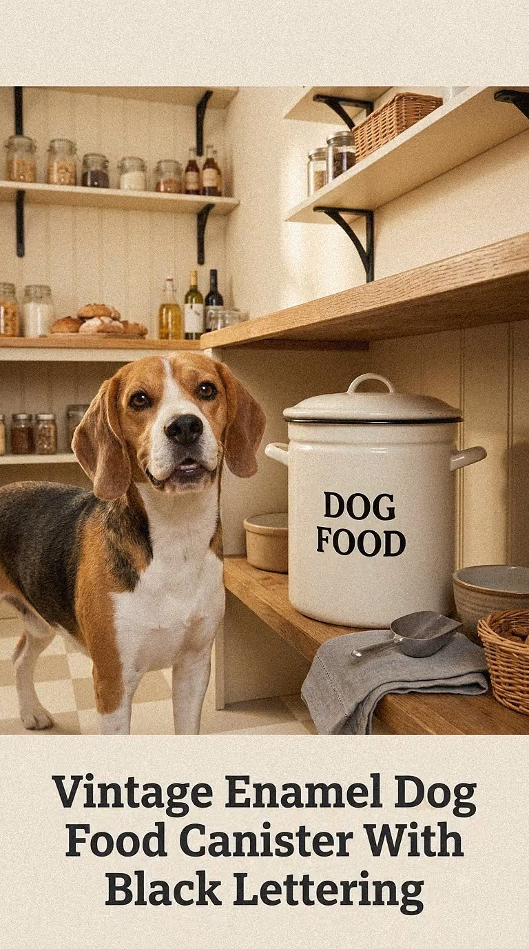 Vintage Enamel Dog Food Canister With Black Lettering