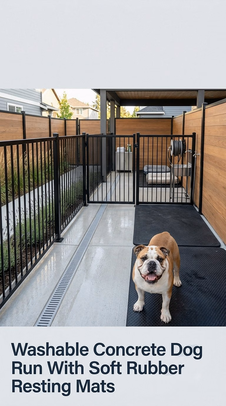 Washable Concrete Dog Run With Soft Rubber Resting Mats