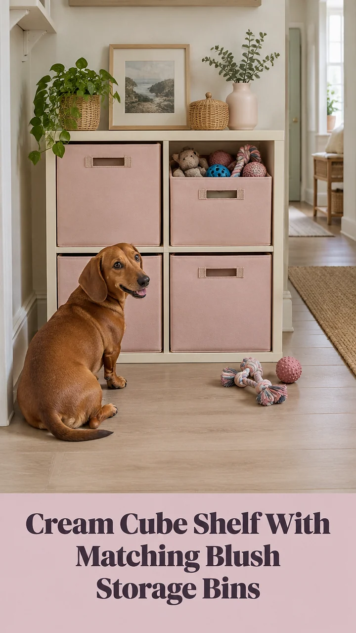 Cream Cube Shelf With Matching Blush Storage Bins