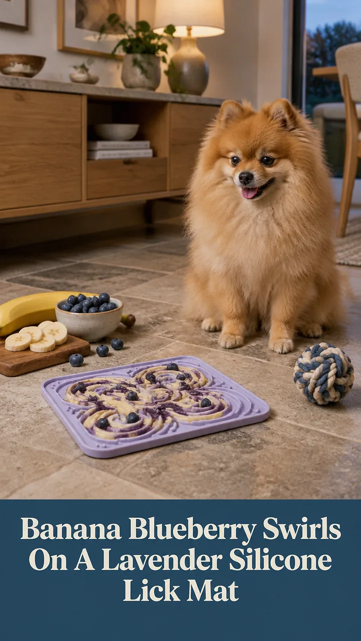 Banana Blueberry Swirls On A Lavender Silicone Lick Mat