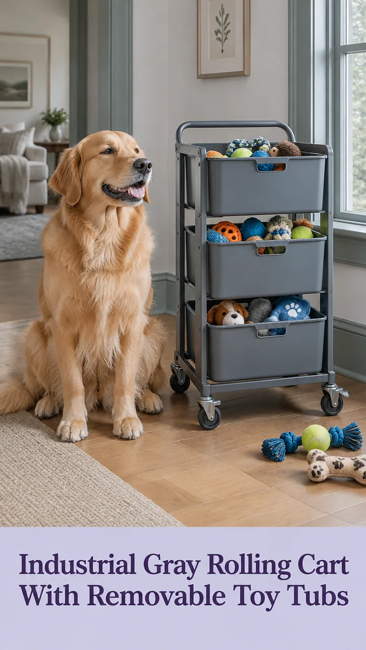 Industrial Gray Rolling Cart With Removable Toy Tubs