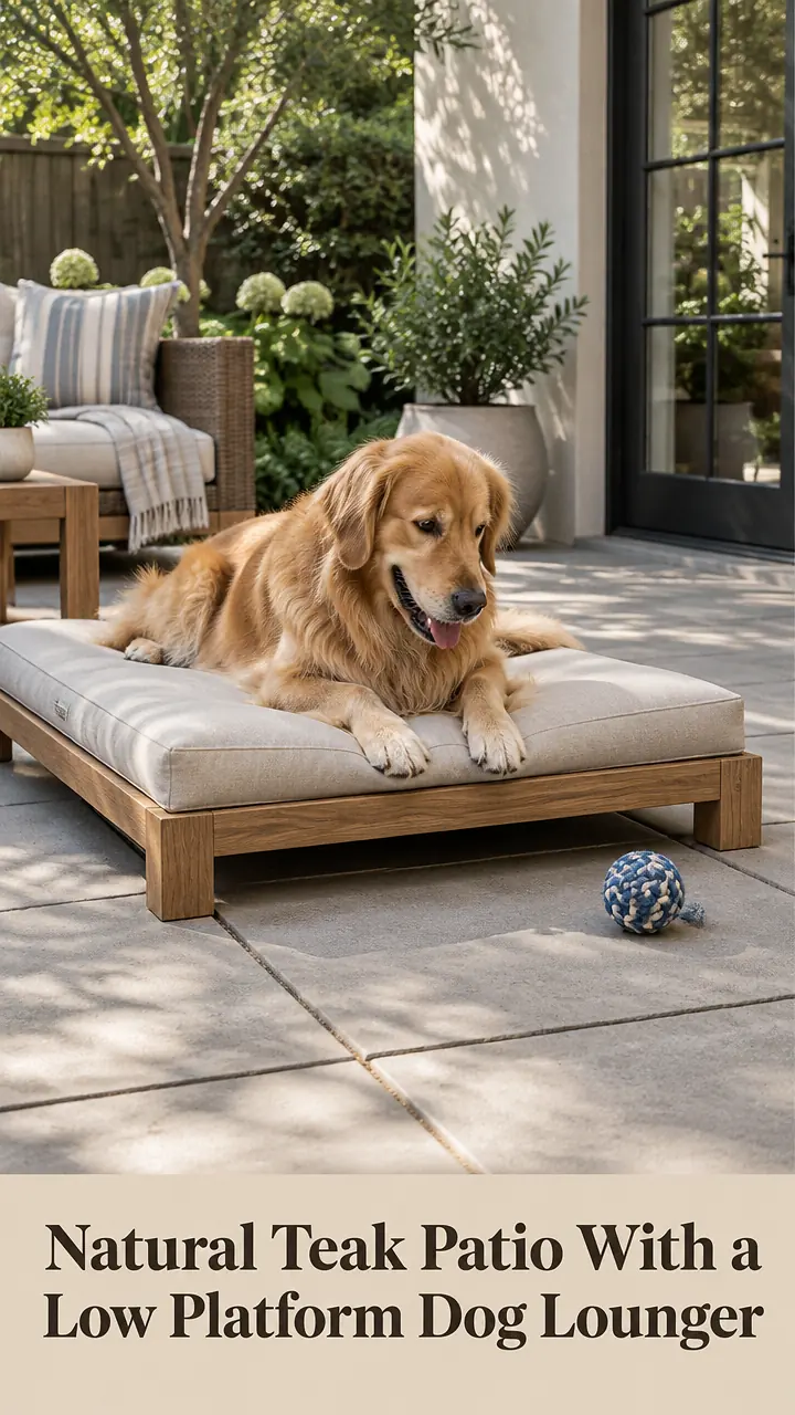 Natural Teak Patio With a Low Platform Dog Lounger