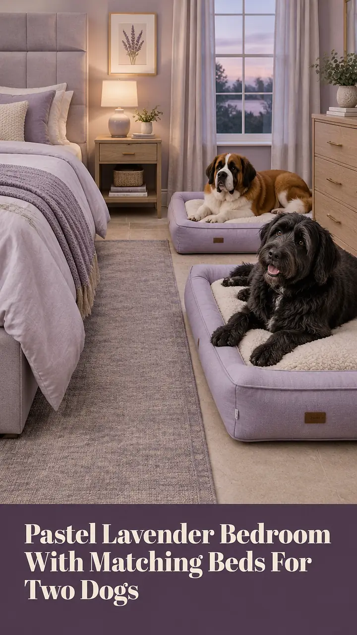 Pastel Lavender Bedroom With Matching Beds For Two Dogs