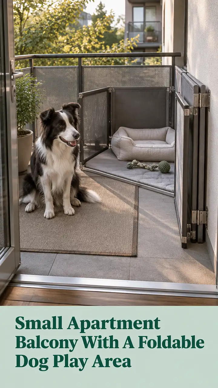 Small Apartment Balcony With A Foldable Dog Play Area