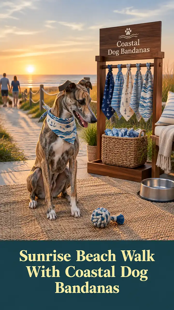 Sunrise Beach Walk With Coastal Dog Bandanas