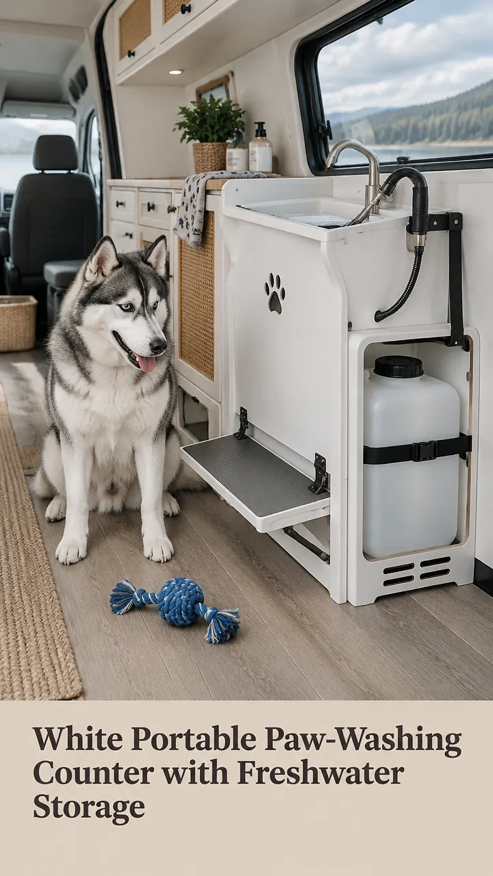 White Portable Paw-Washing Counter with Freshwater Storage