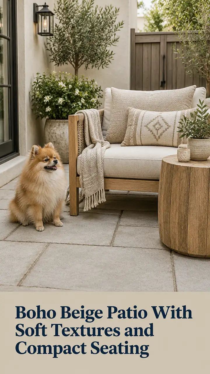 Boho Beige Patio With Soft Textures and Compact Seating