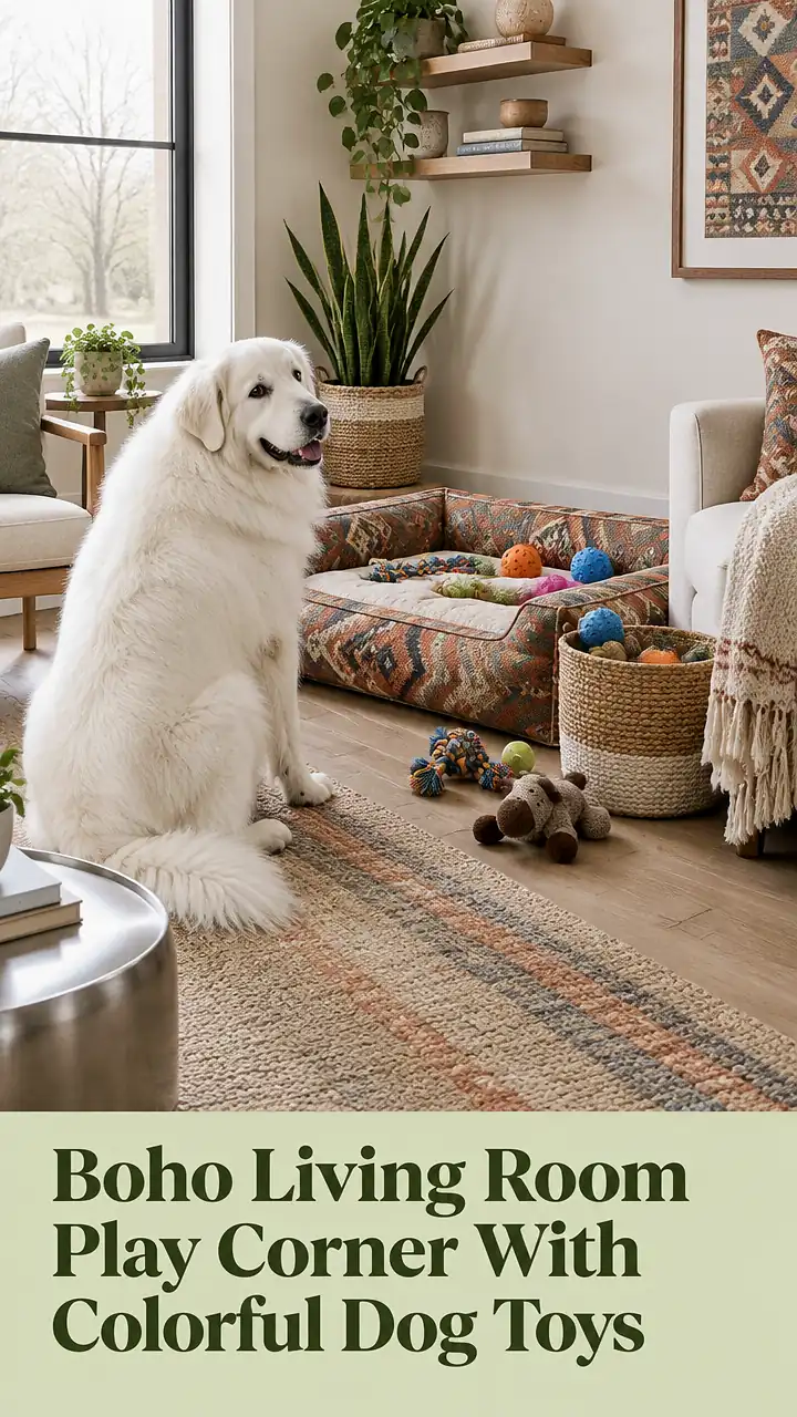 Boho Living Room Play Corner With Colorful Dog Toys