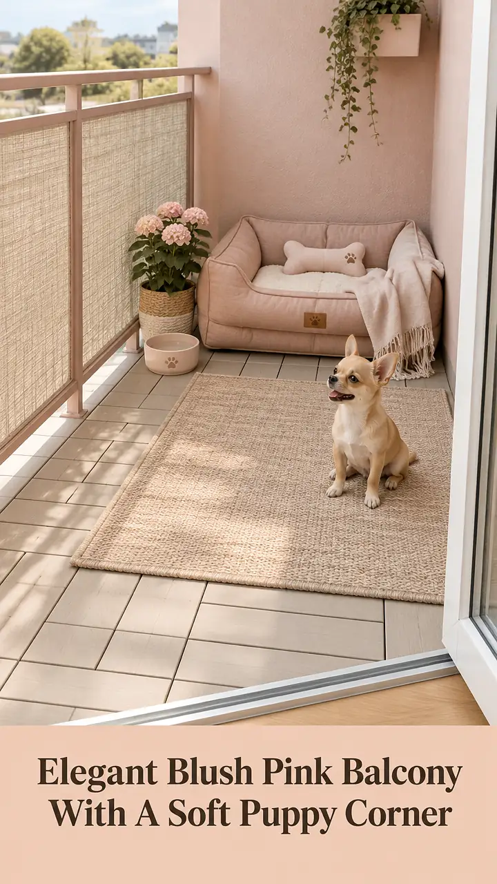 Elegant Blush Pink Balcony With A Soft Puppy Corner