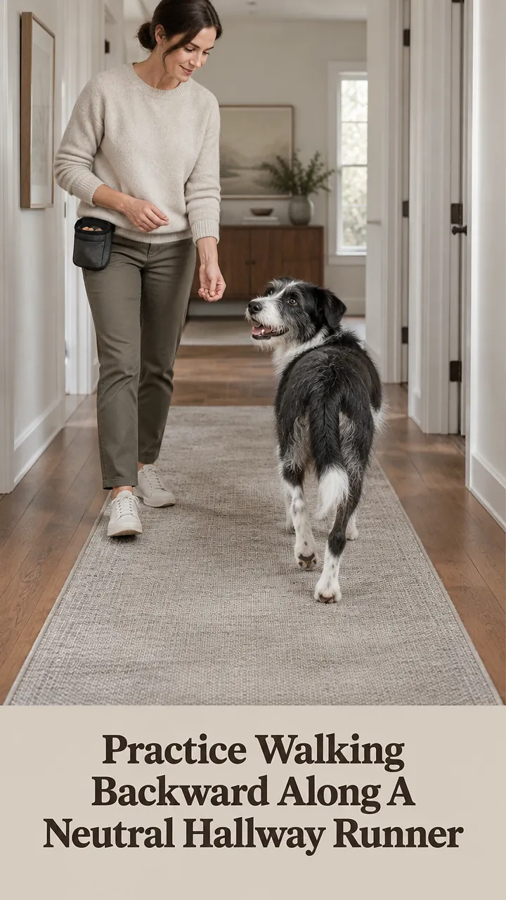 Practice Walking Backward Along A Neutral Hallway Runner