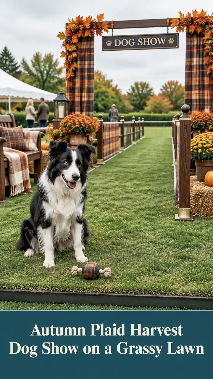 Autumn Plaid Harvest Dog Show on a Grassy Lawn