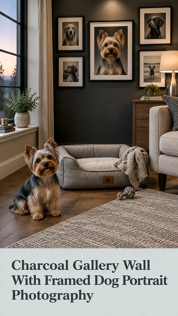 Charcoal Gallery Wall With Framed Dog Portrait Photography