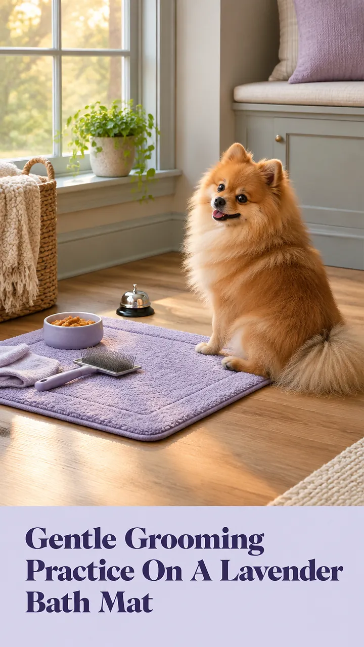 Gentle Grooming Practice On A Lavender Bath Mat