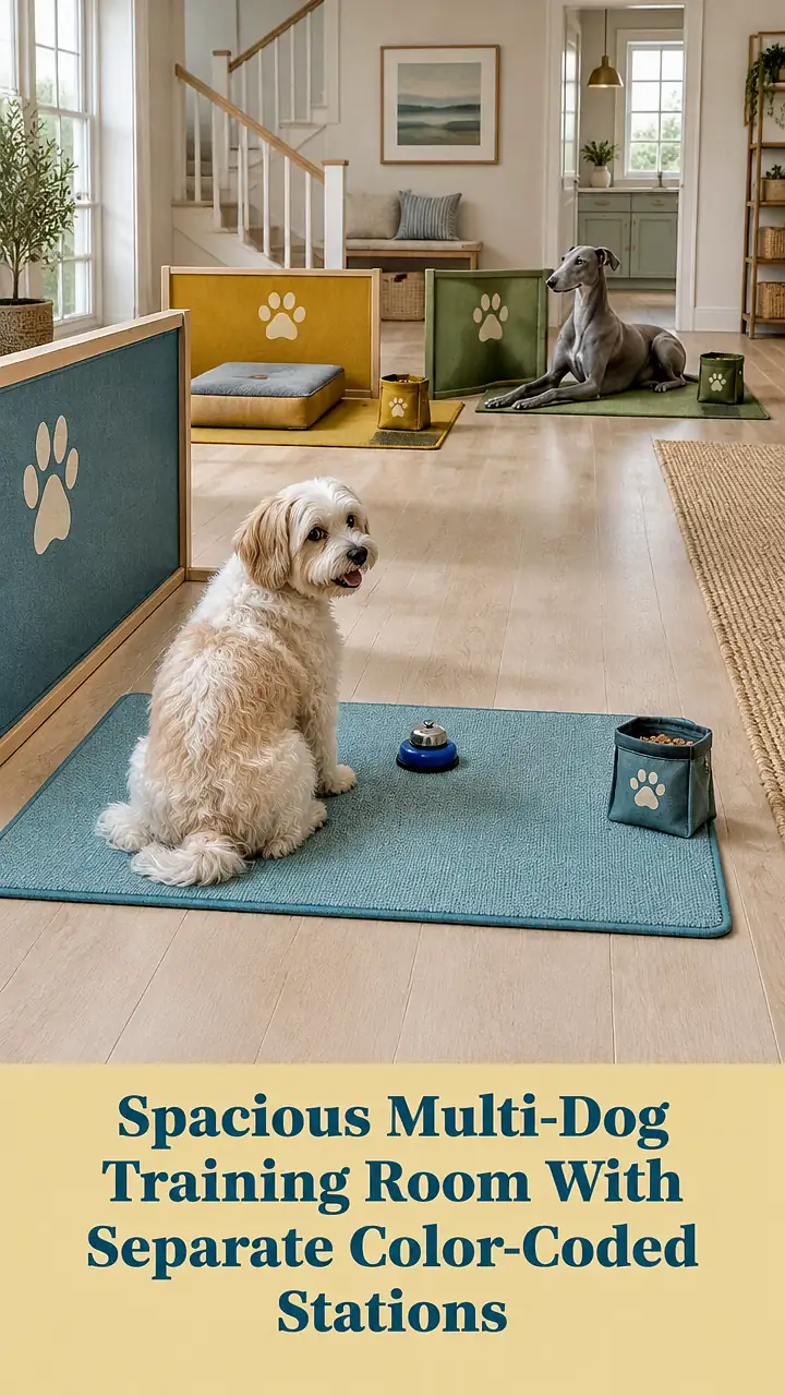 Spacious Multi-Dog Training Room With Separate Color-Coded Stations