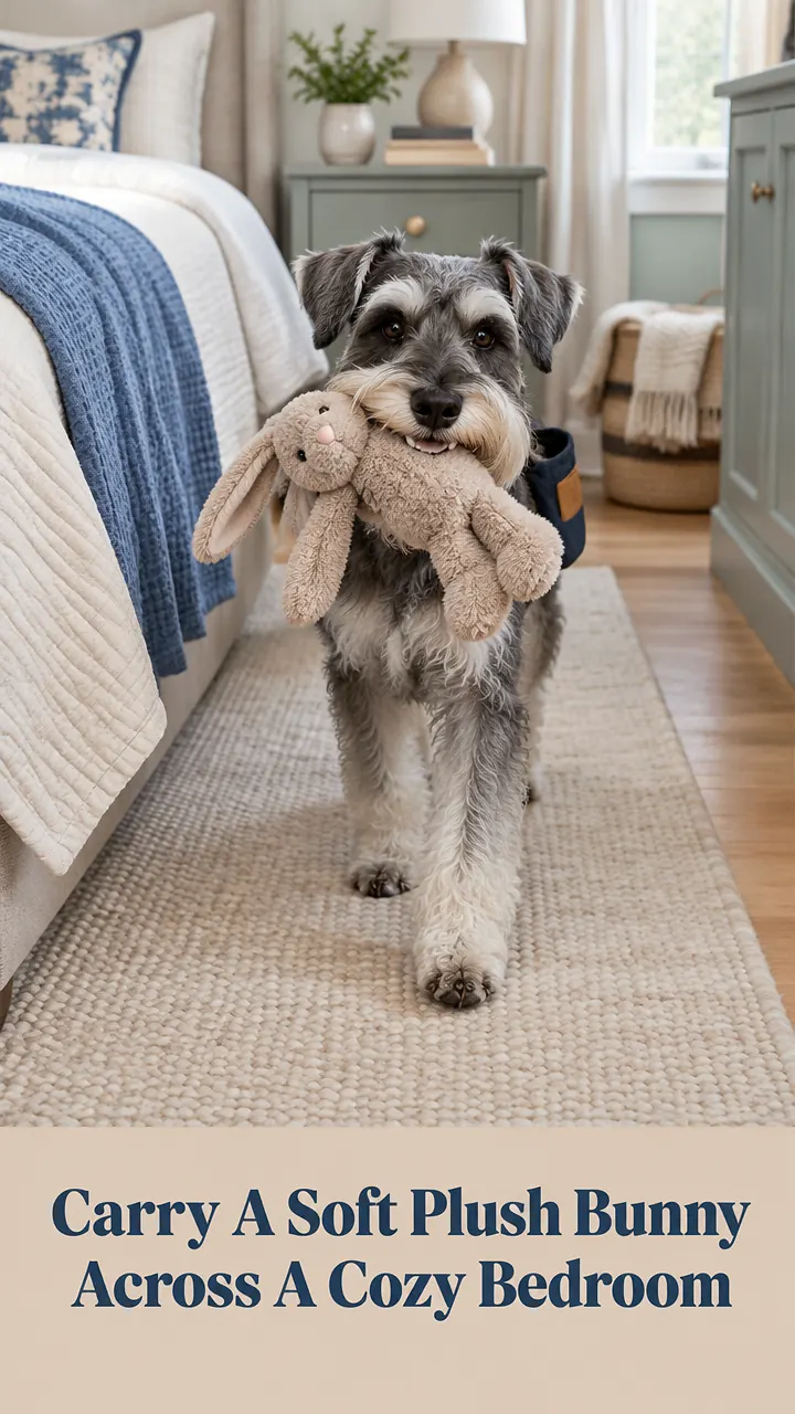 Carry A Soft Plush Bunny Across A Cozy Bedroom