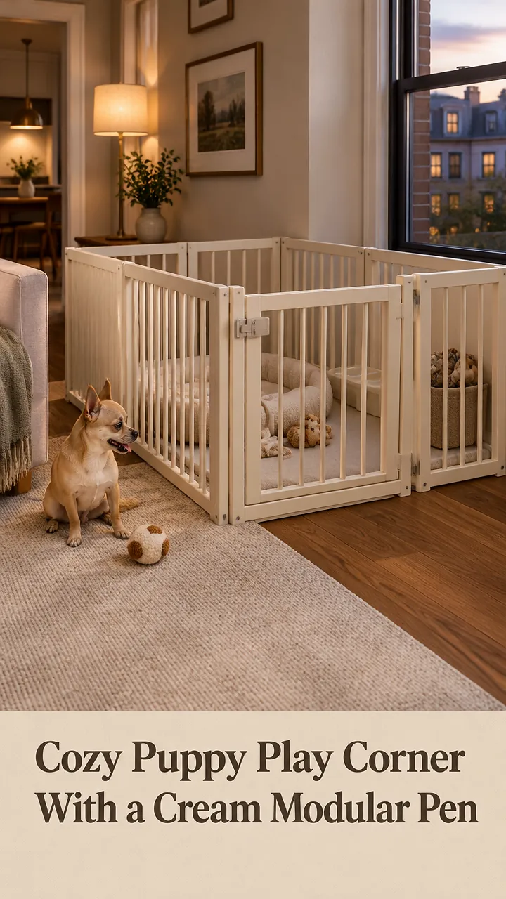 Cozy Puppy Play Corner With a Cream Modular Pen