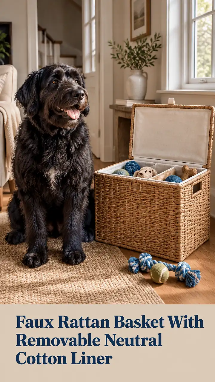 Faux Rattan Basket With Removable Neutral Cotton Liner